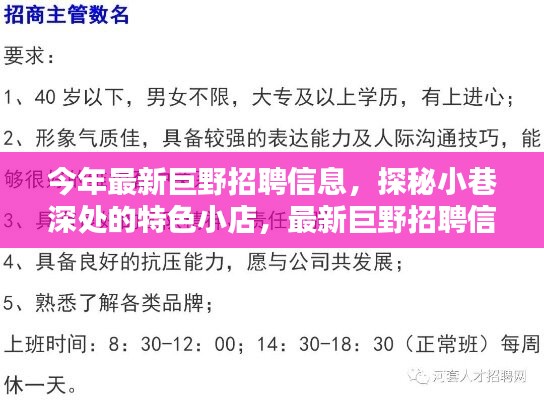 最新巨野招聘信息大揭秘，探秘小巷深處的特色小店！