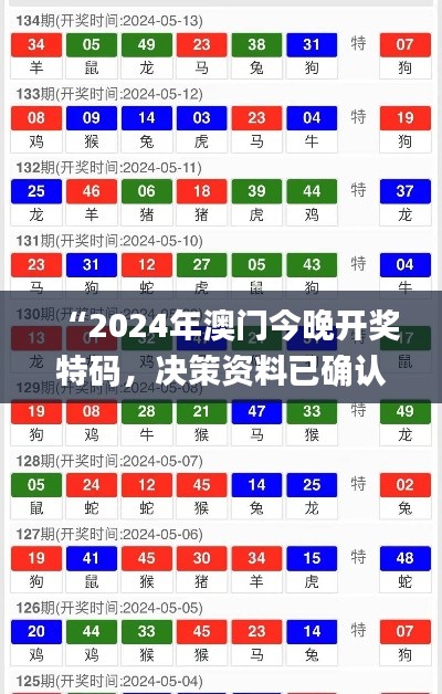 “2024年澳門今晚開獎(jiǎng)特碼，決策資料已確認(rèn)_資源版MKX518.15”