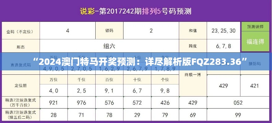 “2024澳門特馬開獎預(yù)測：詳盡解析版FQZ283.36”