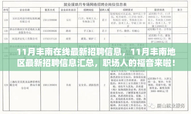 11月豐南在線最新招聘信息匯總，職場(chǎng)人的福音