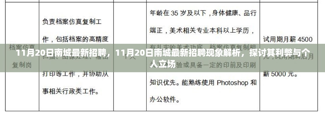 11月20日南城最新招聘現(xiàn)象解析，利弊探討與個(gè)人立場