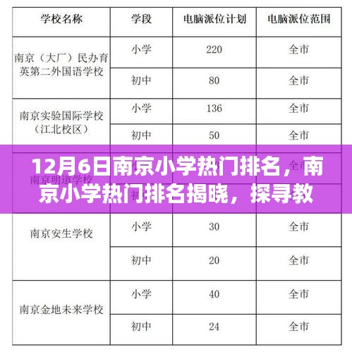 南京小學(xué)熱門排名揭曉，探尋教育璀璨明珠（最新12月6日版）