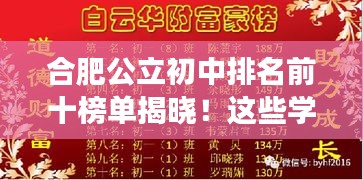 合肥公立初中排名前十榜單揭曉！這些學(xué)校成為學(xué)子們的夢想殿堂