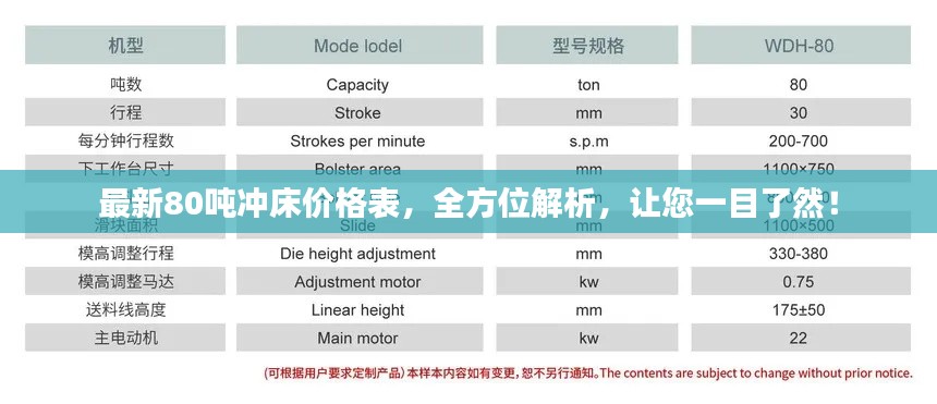 最新80噸沖床價(jià)格表，全方位解析，讓您一目了然！