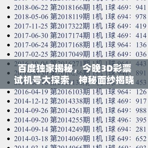 百度獨(dú)家揭秘，今晚3D彩票試機(jī)號(hào)大探索，神秘面紗揭曉！