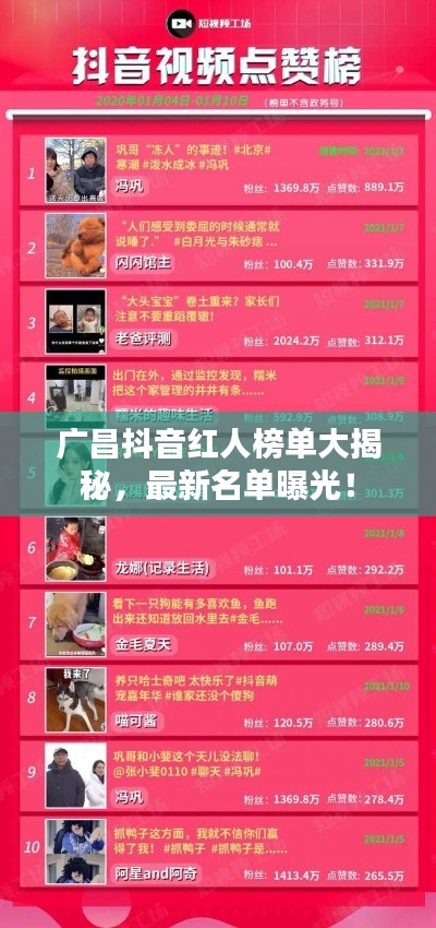 廣昌抖音紅人榜單大揭秘，最新名單曝光！